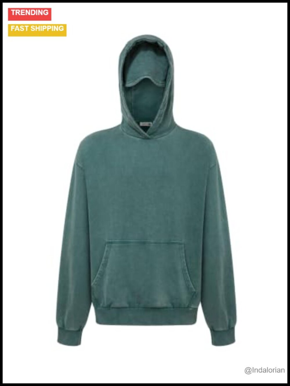 Oversized Acid Wash Hoodie with Built-In Eye Mask 100% Cotton